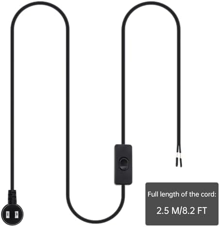 RTNLIT 8FT Black Lamp Cord with Switch, 2 Prong Flat Plug, SPT-2 18AWG - 1