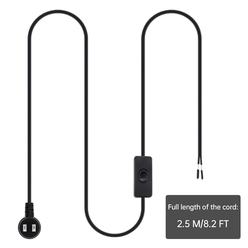 RTNLIT 8FT Black Lamp Cord with Switch, 2 Prong Flat Plug, SPT-2 18AWG