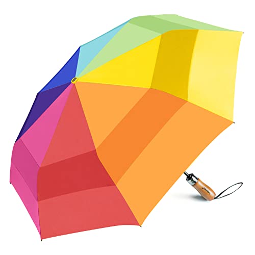 Lejorain Large Rainbow Umbrella Golf - 54inch Automatic Double Canopy Windproof Rainbow Folding Golf Umbrella Compact for Adults