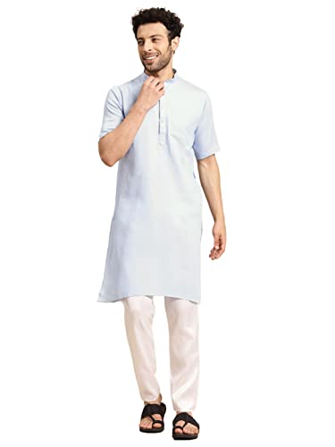 Image of Rajubhai Hargovindas Men's Pure Cotton Woven Design Half Sleeve Kurta