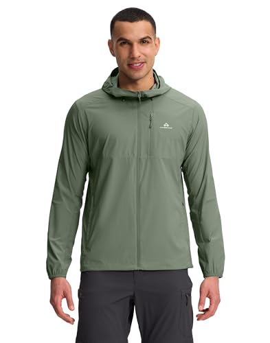 Pioneer Camp Laufjacke Herren Atmungsaktiv Leicht UV Jacke Sommer UPF 100+ Wasserabweisend Fahrradjacke mit Belüftungslöcher Elastische Bündchen und 3 Reißverschlusstasche Army Green;M