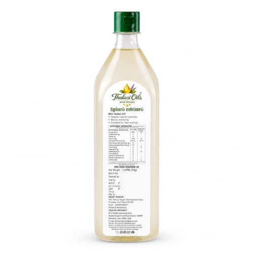 Image of Thulasi 100% Wood Pressed Coconut Oil 1 Litre |Traditionally Extracted | Chemical-free | Kolhu /Kacchi Ghani /Chekku | Natural |Coconut oil for Cooking- 1 Litre