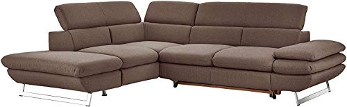 Mivano Ecksofa Prestige, Modernes L-Form-Sofa mit Ottomane, Kopfstützen und Armlehne verstellbar, 265 x 74 x 223, Strukturstoff, braun – Bild 5