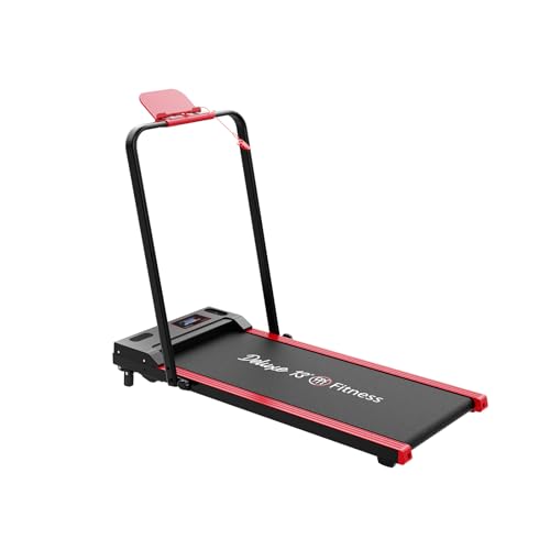 DELUXE13 Cinta de Correr caminadora Eléctrica Plegable para Casa, Motor 1000W Silencioso, Velocidad 1 12 km/h, Pantalla LED, Rojo y Negro, con Ruedas, Soporte Tablet