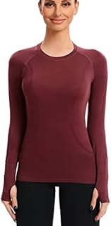 ANGOOL Women's Long Sleeve Running Shirts Seamless Base Layer Shirts Workout Sports Yoga Tops with Thumb Hole