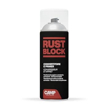 Foto di CAMP Rust Block Convertiruggine e Primer - Convertitore Ruggine Spray Pronto all'Uso, Antiruggine Impermeabile Ideale per Ripristinare Superfici in Ferro e Acciaio - Azione Rapida e Protettiva, 400 ml