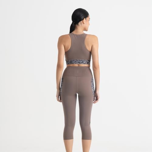 Image of HUNNIT Ankle Length Leggings for Women | High Rise Leggings for Gym | Sweat Wicking Fabric | Squat Proof Workout Leggings | Spandex Leggings | No Camel Toe | Floral Design