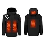 Chaqueta de Esqui para Hombre Impermeables Cazadora Cálido Aire Libre Térmicos Chaquetas Deportiva 4 Zonas Calentamiento con Capucha Desmontable Abrigo de Montaña Antiviento de Esquí Polar Abrigos