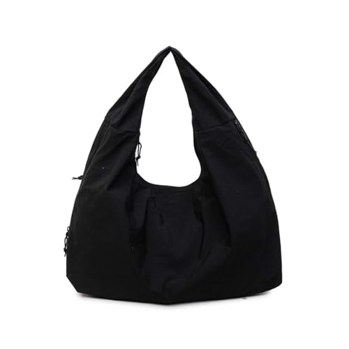 Slouchy Tote Bag for Women Crescent Shoulder Bag Nylon Solid Pleated Handbag Casual Hobo Bag Travel Vacation