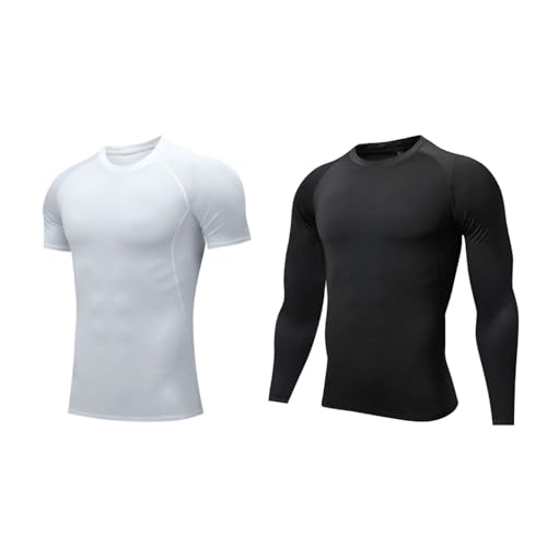 Blaward Compression Shirts Men 2 Pack Short/Long Sleeve Athletic Base Layer Workout Tops Quick Dry Rash Guard Undershirt Gear