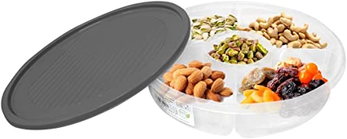 Vanorell Snack Aufbewahrungsbox Süßigkeiten Box mit Deckel für Nussbonbons Trockenfrüchte Lebensmittel Obstbox Trockenobstbehälter geteilte Serviertabletts Teller Schalen (Anthrazit), 020423