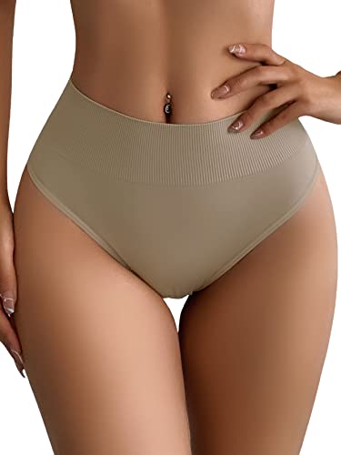 Shein Women's Solid Thong Shapewear Tummy Control Brief Panty Plain Khaki Small #TOP6
