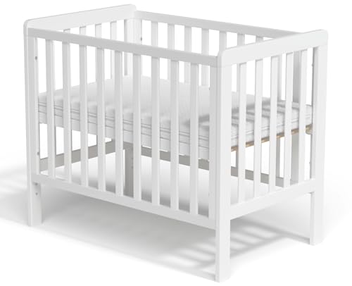 Wooden Baby Cot Bed With Deluxe Aloe Vera MattressBaby CribConvertible CotBaby Crib3 Adjustable Bed Base Positions (100x60CM)