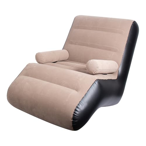 Priceless Homeware inflatable chair & Footstool With Soft Plush Fabric Inflatable Sofa Blow Up Chairs for Adults Indoor & Outdoor Inflatable lounger air sofa (Beige, Inflatable Recliner)