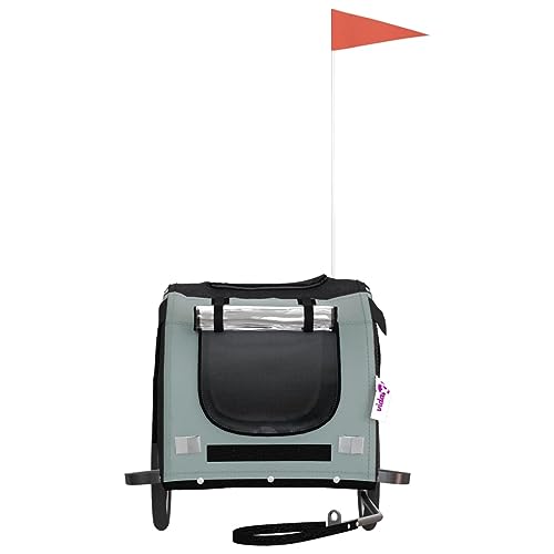 vidaXL Fahrradanhänger für Hunde, Hundeanhänger mit Reflektoren Flagge, Hundetransporter Maximale Belastbarkeit 45kg, Schwarz Grau Oxford-Gewebe Eisen