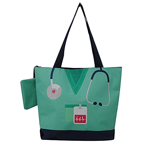 Image of NGIL Medium Top Zipper Closure Canvas Tote Bag with Attached Matching Coin Purse For Moms and Nurses