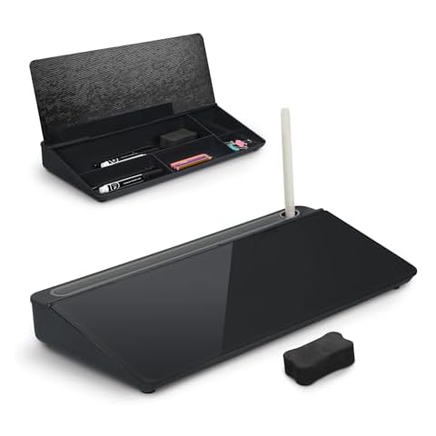 ORIENTOOLS Small Glass Desktop Whiteboard, Desk Whiteboard, to-do List Memo Desk Dry Erase Board with Storage, Computer Pad & Keyboard Stand, Desk Organizers with Accessories for Office, Home, School Cover