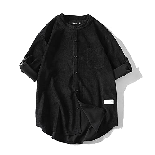 Bmisegm Mens T Shirt Mens Cotton Men's Spring Summer Corduroy Button Down Shirts Casual Half Sleeve Shacket Jacket Black #TOP6