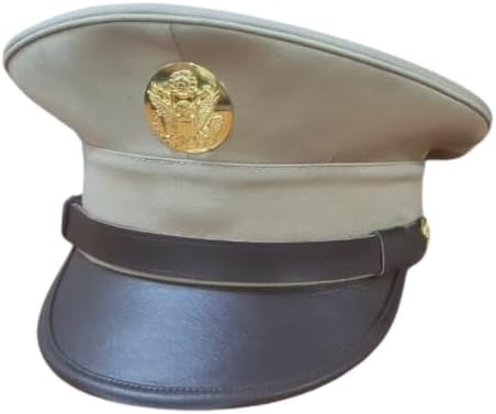 WWII US Army Officer Hat with Eagle Emblem Badge Pin, WW2 Military Cap