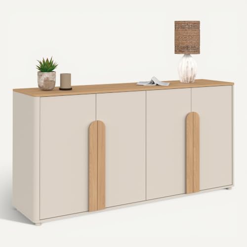 Buffet 160 cm TIRANA 4 portes avec grandes poignées et bois - vue 8