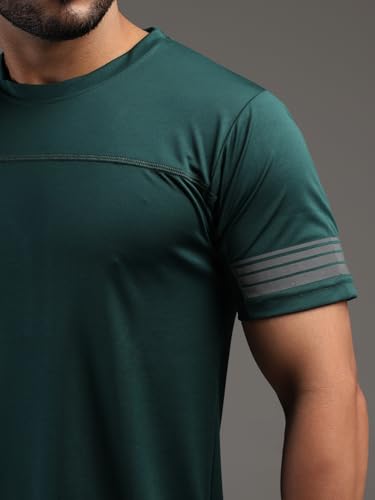 Image of CHKOKKO Men's Sports Activewear Tshirt Solid tee with Reflective Half Sleeve Regular Fit for Running Yoga Training Activities Navy