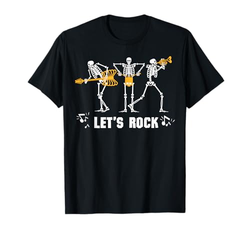 Guitarra Let's Rock Skeleton Band para amantes de la música de Halloween Camiseta