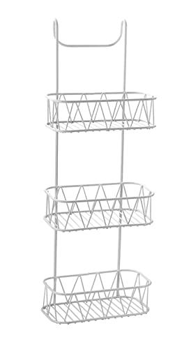 HOMION Hanging Caddy White - Over Shower door Screen Caddy Bathroom Organiser Shower Rack Storage Rack for Bathroom - No Rust Self Draining Design (3 Tier)
