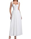 GLNEGE Womens Corset Midi Dress Spring Wedding Guest A-line Flowy Dresses Lace Up Summer Tea Party Long Sundress for 2026 White