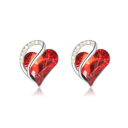 Image of CERSLIMO Heart Diamond Earrings for Women Girls - Big Crystal Heart Stud Earrings, Silver Earrings for Women with Cubic Zirconia Birthday Gifts Christmas, Red