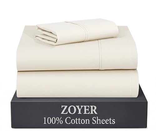 ZOYER 100% Cotton Twin XL Sheets, Percale Twin XL Set, Cream White
