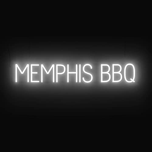Image of SpellBrite LED Neon MEMPHIS BBQ Sign for Business - White, 40 inch x 6 inch | Ultra-Bright Click-Together Signage for Restaurants, with Visibility from 500 Feet - 8 Animations, 6 Brightness Levels