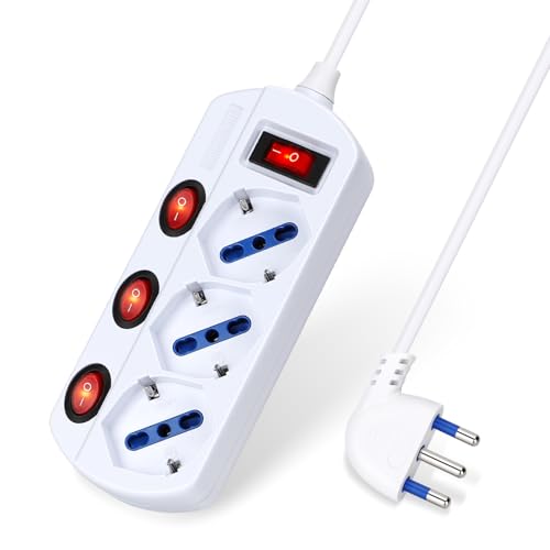 Aigostar Multipresa Ciabatta Elettrica 3 Posti Con Interruttori Indipendenti, Presa 16A P40, 250V MAX.3680W, P40 Schuko, Cavo 1,5m, Colore Bianco