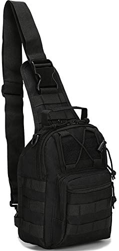 MICROSEVEN Waterproof Outdoor Sports Tactical Sling Bag with Pistol Holster, Military Outdoor Range Backpack, Shoulder Messenger Leisure Camping Chest Bag Black