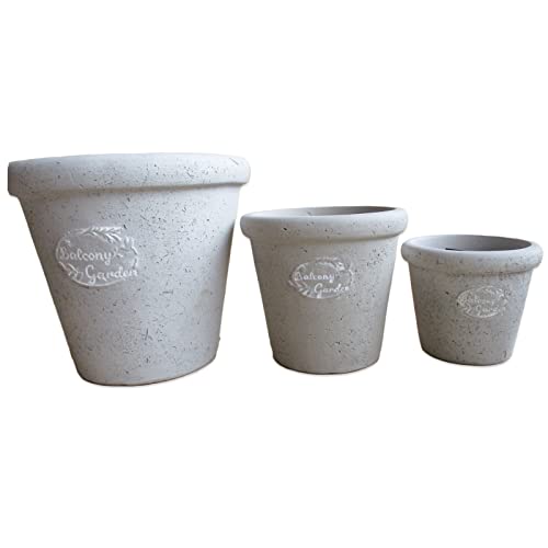 Tenma Flower Pot, Planter, Ceramic Pot, Balcony Garden, Terracotta, Round Band Pot, Set 3, Rough Gray #TOP8