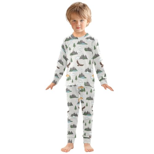 Pajama Sets Long Sleeve Mountain Scene Eagles Soft Comfy Sleepwear 2 Piece PJS 3-8T2