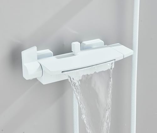 Robinet cascade mural blanc Ari avec étagère et mitigeur monocommande - 5