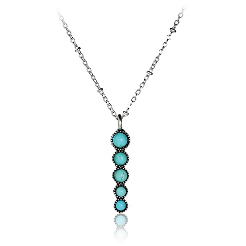 Pingyongchang Natural Turquoise Necklace Boho Bead Silver Cross Vintage Statement Pendant Necklace Handmade Turquoise Western Necklaces Jewelry for Women (I)