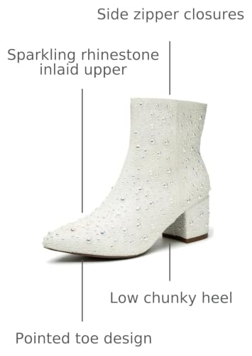 Image of YAYONE Rhinestone Zipper Sparkly Ankle Boots - Glitter Pointed Toe Fashion Comfortable Shoes, Pull on Chunky Heel Western Boots