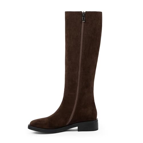 Image of Modatope Knee High Boots Women Round Toe Chunky Heel Fall Boots | Womens Low Flat Heel Long Boots with Side Zipper, Fashion Riding Boots Fall Winter