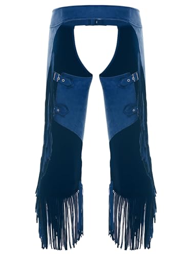 Mens Western Cowboy Chaps Pants Cutout Vintage Tassel Fringe Chaps Pants Motorcycle Trousers2