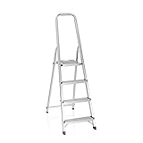 hjh OFFICE 801101 Escalera Aluminio 4 Peldaños Plegable SOLID II Escalera de Mano hasta 150 kg, Antideslizante, Ligera y Resistente, Uso doméstico