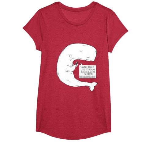 Speed Bump Funny Moby Dick Cartoon T-Shirt, Girls, Red Heather, Medium