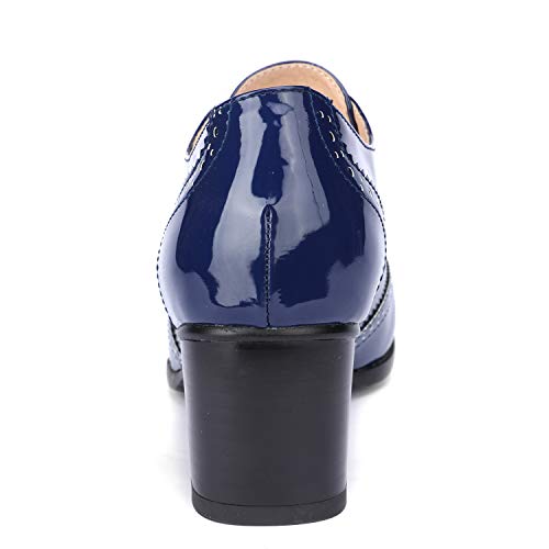Odema sapato feminino Oxford de couro PU com cadarço e salto médio, 1-blue, 8.5
