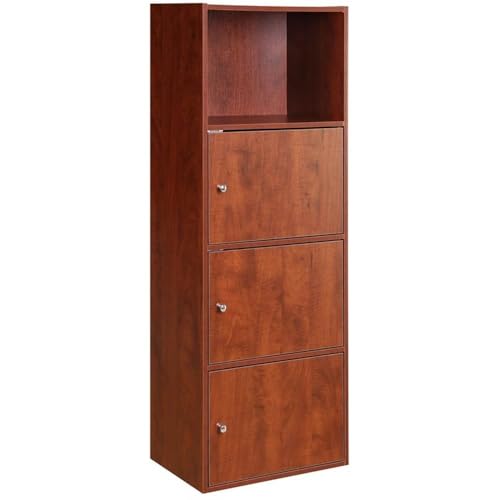 Convenience Concepts Xtra Storage Three-Door Bookcase in Cherry Wood Finish