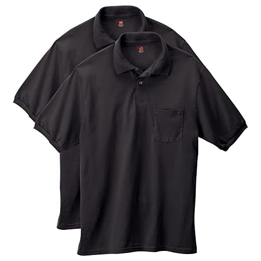 Hanes Men's Short-Sleeve Jersey Pocket Polo (Pack of 2), Black, XX-Large