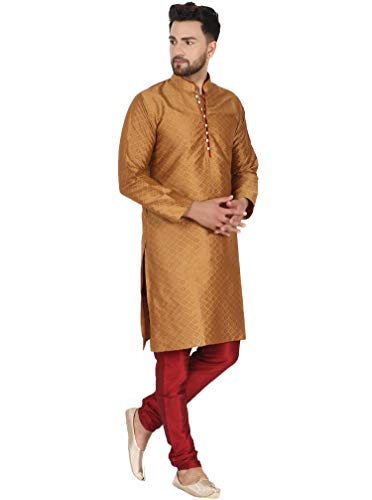 Image of SKAVIJ Men's Art Silk Woven Design Kurta Pajama Set Festive Jacquard 2-Piece Ethnic Dress