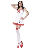 Fiebre Pin Up Away, con ancore corto, mujer, color: blanco con borde trabajado y y un lazo de Costume M