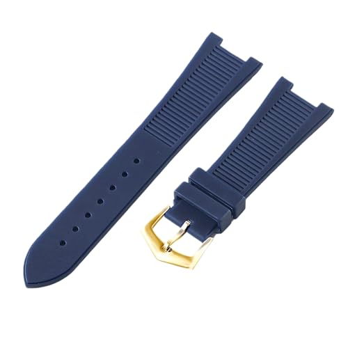 Image of ROUHO 25x12mm Waterproof Rubber Watch Strap Notched Replacement Durable Silicone Watch Band for Patek Philippe Nautilus-Deep Blue + Gold Buckle