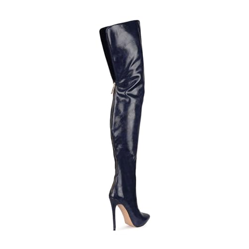 Image of Thigh high boots for women striped Back zipper Burgundy Zebra Print Over the knee Sexy gold white pointed toe Cow Print leopard Magenta stiletto heel