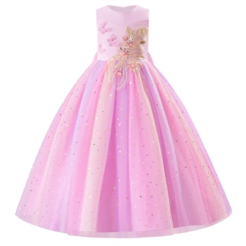 IDOPIP Sequin Butterfly Flower Girl Dress for Kids Wedding Pageant Party Long Gown Princess Birthday Communion Tulle Dresses